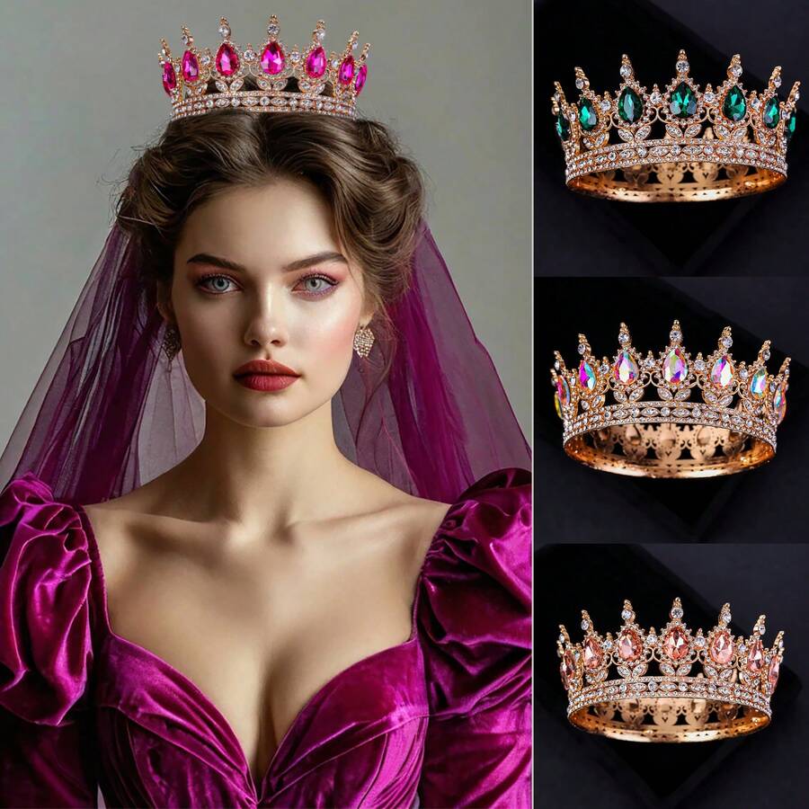 1 chiếc vương miện hoàng gia sang trọng dành cho Nữ hoàng/Vua, phụ kiện tóc công chúa cho đám cưới, tiệc tùng, ngày Valentine. - Nhiều màu - Xem 1