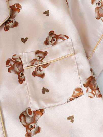 Bear Print Ox Cloth Short Sleeve Shorts Pajama Set view 4