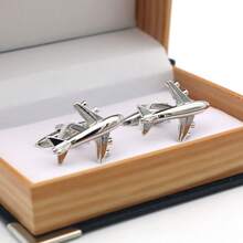 In-Stock Paper Plane Cufflinks, Metal Civil Aviation Airplane French Cufflinks, Suit Shirt Cuff Studs - Silver - View 13