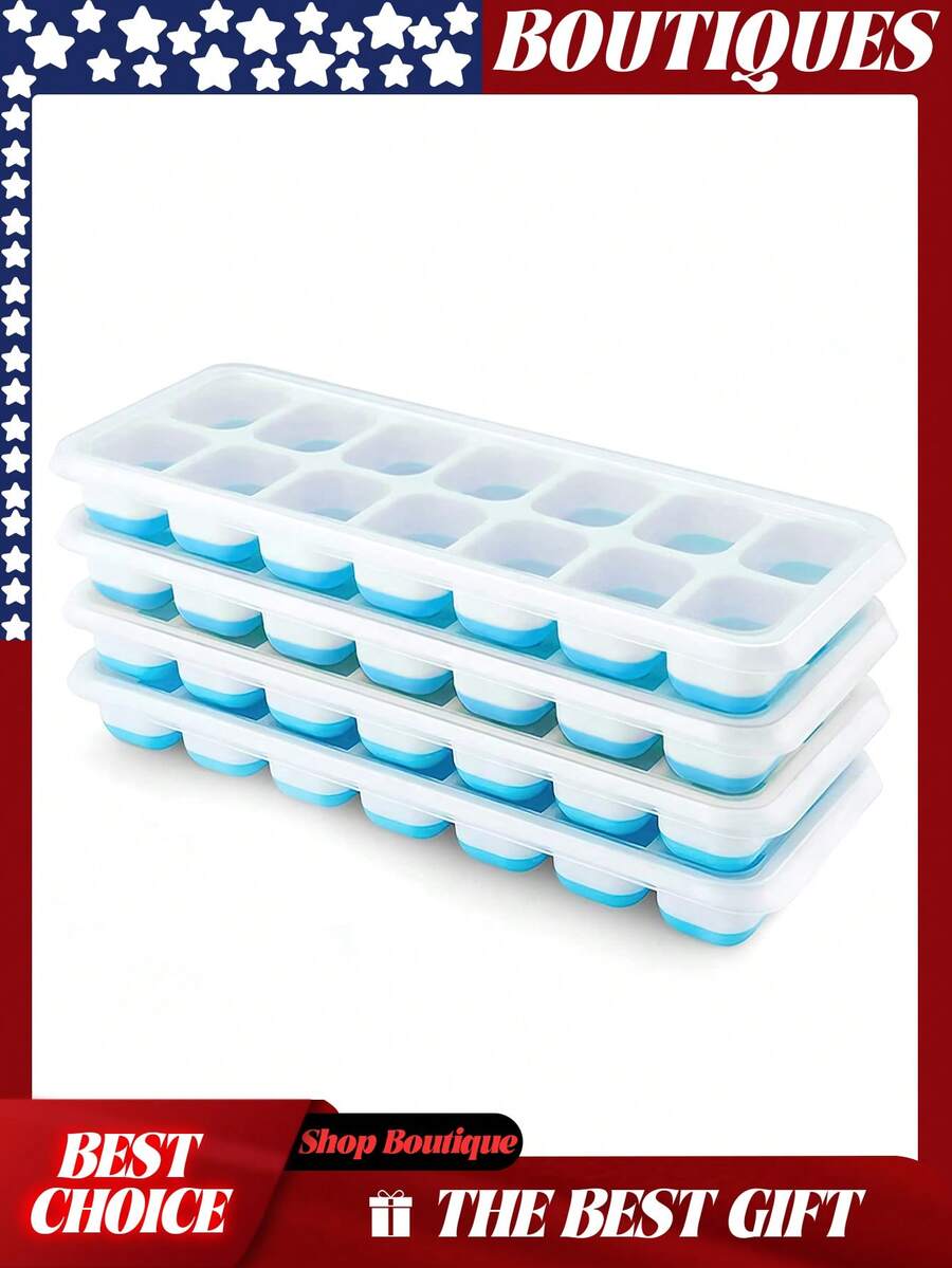 Ice Cube Trays 4 Pack, Silicone With Removable Lid, Easy-Release Flexible 14-Cube Trays, Stackable Covers For Cocktail, Freezer, Ice Cube Tray, Ice Cube Trays For Freezer, Ice Trays For Freezer, Ice Trays, Ice Cube Tray With Lid, Silicone Ice Cube Trays With Lid, Ice Cube, Ice Cube Tray Silicone, Ice Tray With Lid, Ice Cube Trays For Freezer With Lid, Silicone Ice Tray, Icecube Trays For Freezer, Ice Trays For Freezer Silicone, Silicone Ice Trays, Ice Tray Silicone, Silicone Ice Cube Trays, Cubos De Hielo, Para Hacer Hielo Cubos, Ice Cubes Trays, Silicone Ice Trays For Freezer, Molde Para Hielo, Ice Cube Trays Silicone, Ice Trays With Lids, Easy Ice Cube Trays - 4pcs Blue - 查看 1
