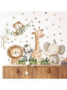 2 Stücke niedliche Boho Tier Wandaufkleber, süßes Elefant Giraffe Blatt Design - PVC abnehmbare Aufkleber für Schlafzimmer, Wohnzimmer & Badezimmer Wanddekoration & Heim Ästhetik