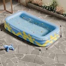 1 pieza Piscina inflable, piscina de agua plegable para familia en el patio trasero, piscina de playa al aire libre, piscina de baño interior, disponible en colores rosa y azul, artículos esenciales de playa, accesorios de playa, flotador de piscina - Azul - Ver 9