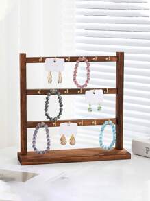 1 pieza Soporte multifuncional de nogal/color madera, soporte de exhibición para llaveros, soporte de exhibición de joyas de madera maciza con ganchos, estante colgante pequeño de accesorios con gancho, soporte de exhibición de pulseras y aretes, vuelta al colegio