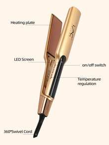 1 pieza Plancha alisadora doméstica LAC con pantalla, temperatura ajustable, apta para todo tipo de cabello, plancha y rizador plano multifuncional de doble color oro y blanco, regalo para mujeres, diseño ergonómico - Enchufe EU Tipo C(220-240V) - Ver 6