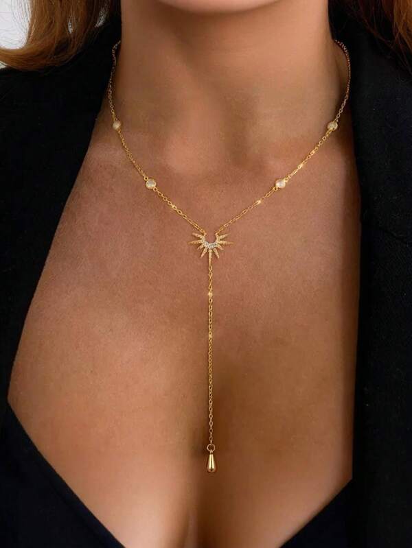 1 Stück Y-förmige lange Quasten Strandkette Halskette, modische bohemianische Damen Anhänger Halskette mit Strass Blumen-/Schneeflocken-Anhänger, Geschenk für Frauen/Freundin/Mutter