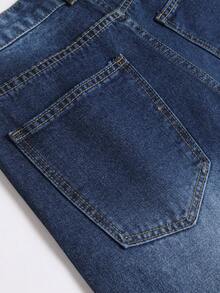 Męskie szorty jeansowe w jednolitym kolorze z przetarciami i kieszeniami, na lato, w stylu emo - Niebieski - Zobacz 4