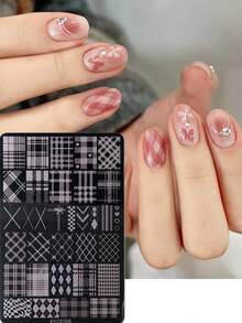 1件玫瑰花蝴蝶结环纹大理石美甲印花板，法式线条蝴蝶结日式美甲饰品，夏季美甲模板，美甲模具工具，适用于音乐节派对