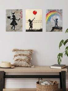 Set Of 3 Vibrant Scenes Wall Art, Bold Colors Canvas Print Wall Arts, Global Culture Poster, Expressive Modern Artwork, Street Canvas Modern Artwork, Urban Creativity Wall Decor, Art Prints, Home Decor, Posters, Ideal Gift, Optional Framed ,Wall Art With Frame