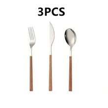 5/20/30pcs Stainless Steel Cutlery Set With Wooden Handles, Includes Knife, Fork, Spoon, Teaspoon, Suitable For Home Kitchen, Hotel, Party Use