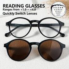 cabecade 2 In 1 Magnetic Outdoor Reading Glasses For Women And Men, With Tinted Lenses Maintain Clear And Enlarged Vision Computer Glasses, Easy To Switch Lenses Magnification From +1.0 To +4.0 - Multicolor - View 2