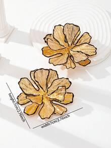 1 Pair Black Enamel Flower Earrings, Women's Floral Earrings Jewelry, Women's Vacation Style Jewelry Accessories - Multicolor - View 3