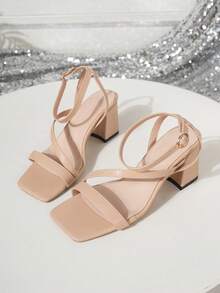 2025 Giày Sandal Mùa Hè Ngoài Trời Mũi Vuông Gót Dày Thời Trang Mới Xuất Hiện Châu Âu & Mỹ - Màu be - Xem 2