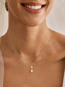 1 件女士银珍珠吊坠项链，优雅新娘项链适合女士、女孩、日常穿着、婚礼和派对。送给亲戚、朋友、伴娘的绝佳礼物 - 珍珠鋯石吊墜項鍊 - 查看 9