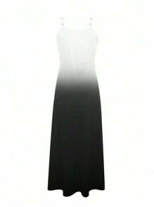 Plus Size Women Ombre Print Spaghetti Strap Maxi Dress, Casual Vacation Style V-Neck Cami Dress, Loose Summer Wear
