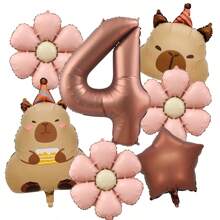 7pcs 40inch Caramel Chocolate Foil Number Capybara Theme Balloon Daisy Flowers Birthday Party Decoration
