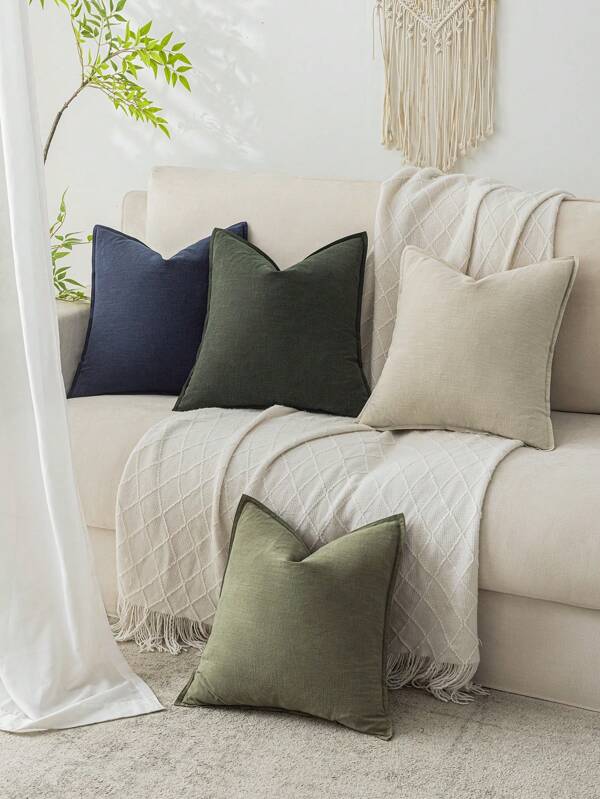 2pcs Bohemian Style Linen & Zippered Throw Pillow Covers, Soft Skin-Friendly Sofa Cushion Cases Suitable For Farmhouse, Bedroom, Living Room, Beige Color