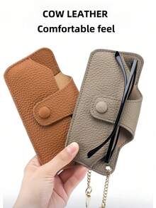 1pc Pressure-Resistant Handmade Leather Sunglasses Case, Anti-Fall Portable Chain Hanging Bag For Sunglasses Storage - Multicolor - View 9