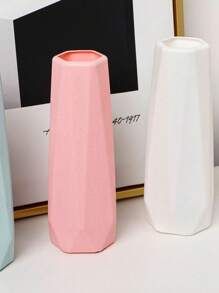 1 Piece Hexagon Ceramic-Look Plastic Vase, Simple Solid Color Home Decor, Center Piece For Floral/Dried Flowers, Tabletop Decoration, Balcony Vase, Nordic Style Vase For Kitchen, Living Room, Bedroom, Office, Wedding, 20cm*6cm