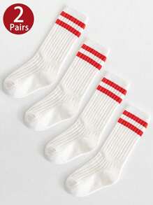 2 Pairs Of Children's Socks For All Seasons Ins Parallel Bar Calf Socks Versatile Student Socks Sports College Style Tube Socks Suitable For Daily Life