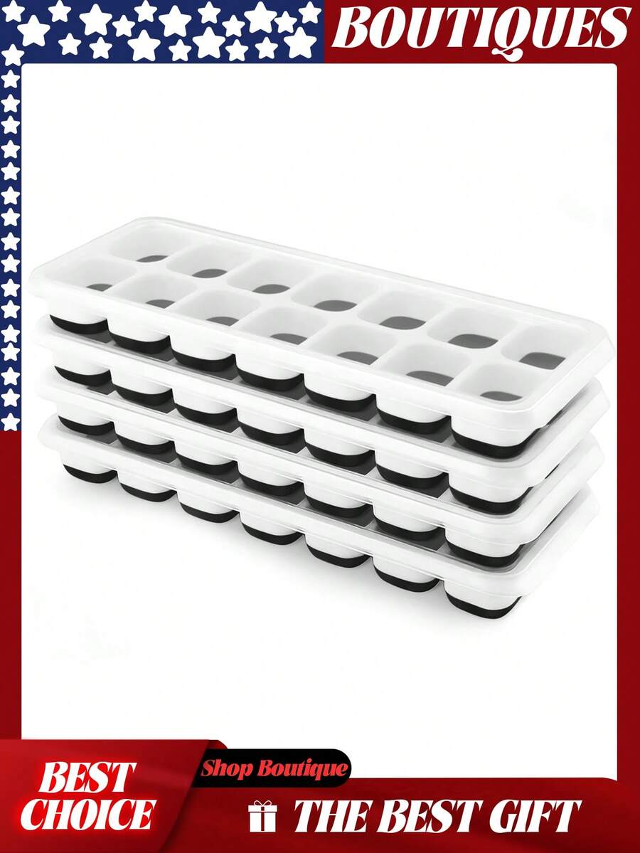 Ice Cube Trays 4 Pack, Silicone With Removable Lid, Easy-Release Flexible 14-Cube Trays, Stackable Covers For Cocktail, Freezer, Ice Cube Tray, Ice Cube Trays For Freezer, Ice Trays For Freezer, Ice Trays, Ice Cube Tray With Lid, Silicone Ice Cube Trays With Lid, Ice Cube, Ice Cube Tray Silicone, Ice Tray With Lid, Ice Cube Trays For Freezer With Lid, Silicone Ice Tray, Icecube Trays For Freezer, Ice Trays For Freezer Silicone, Silicone Ice Trays, Ice Tray Silicone, Silicone Ice Cube Trays, Cubos De Hielo, Para Hacer Hielo Cubos, Ice Cubes Trays, Silicone Ice Trays For Freezer, Molde Para Hielo, Ice Cube Trays Silicone, Ice Trays With Lids, Easy Ice Cube Trays - 4PCS Black - 查看 1