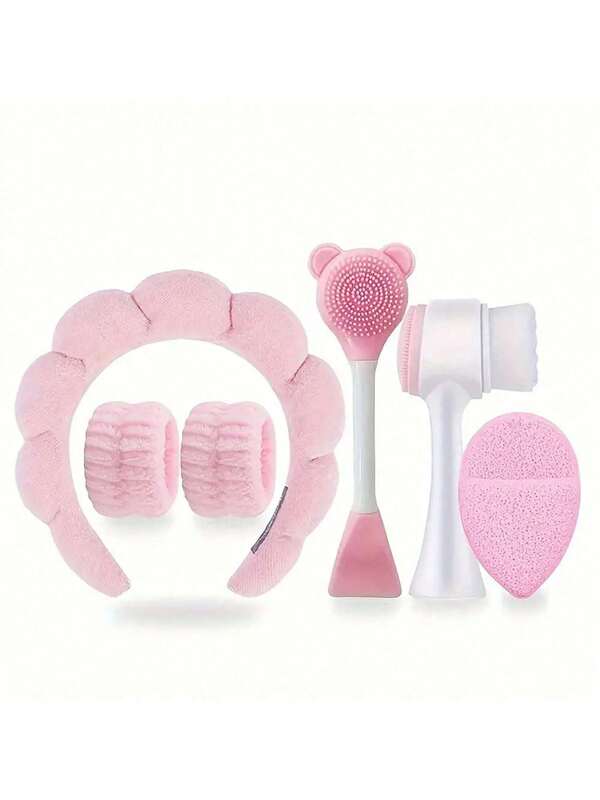 6pcs Face Wash Headband, Wrist Guard Set, Sponge Makeup, Skincare Headband, Towel Cloth, Bubble Soft Outfit Headband For Girls, Fluffy And Thick Headwear, Anti Slip And Thick Hair Accessories