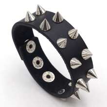 1 pieza Brazalete de PU con calavera y remaches de estilo punk, brazalete unisex gótico exagerado con remaches, brazalete de pareja de estilo rock, versátil para el uso diario de moda vintage