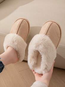 Women's New Simple Fashion Solid Color Home Slippers, Flat Anti-Skid Unisex Imitation Rabbit Fur Men's And Women's Slippers