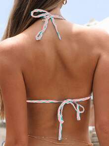 Áo bikini nữ gợi cảm màu xanh in hoa, thích hợp cho kỳ nghỉ hè trên bãi biển. - màu xanh lá - Xem 3