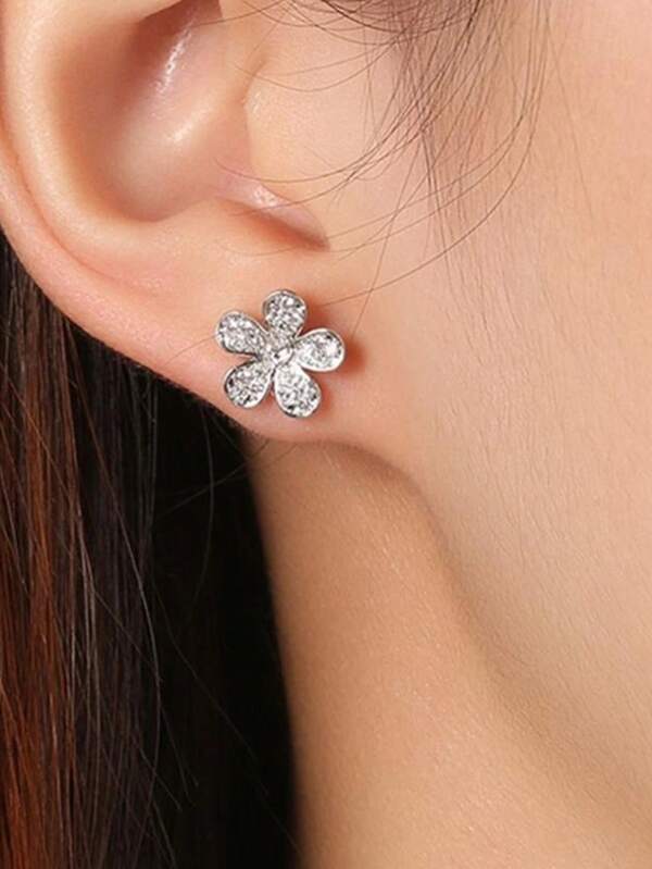 1 Par de Aretes de Plata de Ley S925 con Circonita Cúbica, Adecuados para el Uso Diario de Mujeres