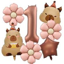 7pcs 40inch Caramel Chocolate Foil Number Capybara Theme Balloon Daisy Flowers Birthday Party Decoration