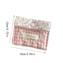 Bolsa de almacenamiento acolchada con estampado de cuadros y flores diminutas, de tela suave con cierre a presión, organizador multifuncional para el hogar/viaje para mujeres