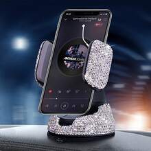 1pc Sparkling Rhinestone Suction Cup Car Phone Holder, Rotatable Phone Stand, Multifunctional Car Navigation Bracket, Unisex - Silver - View 10