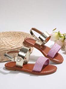 1 Pair Girls Fashionable Slippers, Cute Rainbow-Color Soft Bottom Non-Slip Sandals, Various Colors Available For Girls - Pink - View 3