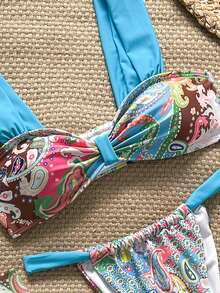 3pcs/Set Women Paisley Print Bikini Set, Sexy Triangle Bikini & Cover Up Dress, Suitable For Beach Holiday - Multicolor - View 8