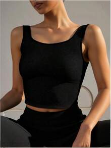 Sujetador deportivo con tirantes casuales minimalistas, adecuado para el uso diario - Negro - Ver 1