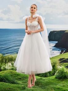 Lindos vestidos de noite elegantes, nobres e fofos, brancos, com decote em forma de coração, com amarração em espinha de peixe, para mulheres, vestido de chá de panela branco, estilo fada, para férias, temporada de casamento