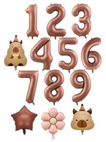 7pcs 40inch Caramel Chocolate Foil Number Capybara Theme Balloon Daisy Flowers Birthday Party Decoration