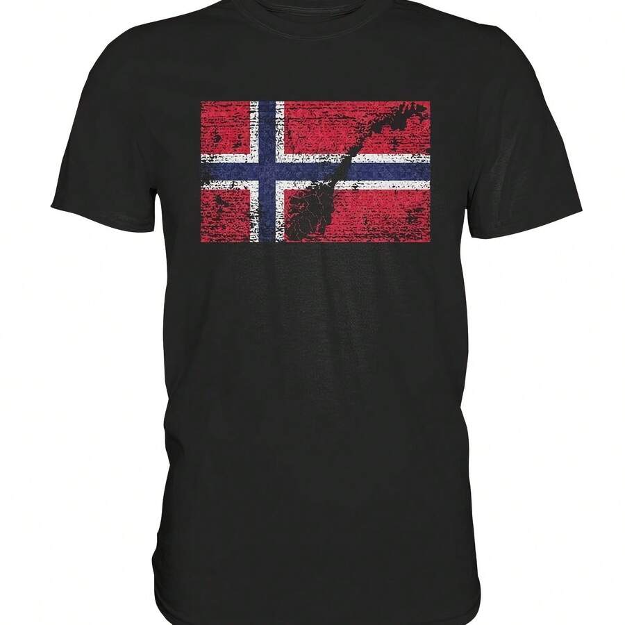 Noruega Bandera Noruega Regalo Noruega Camiseta Escandia Oslo - Camiseta Premium___220g High-Quality Pure Cotton T-Shirt With Minimalist Printing, Soft And Breathable Fabric, Comfortable And Loose, Suitable For All Day Wear, Suitable For Office Casual Wear, Spring And Summer Daily Appearance, Elegant And Youthful Design - Black - View 1