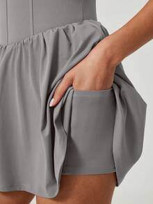 NcmRyu 1 Set Women's Fashionable Seamless Elastic Golf Sport Jumpsuit With Built-In Pockets - Light Grey - View 7