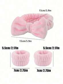 1 件纯色粉色沐浴头带和 2 件沐浴腕带，创意涤纶面部化妆头带和洗脸腕带套装，适用于浴室家居浴室装饰夏季发带头巾头带吸汗带 - 彩色 - 查看 4