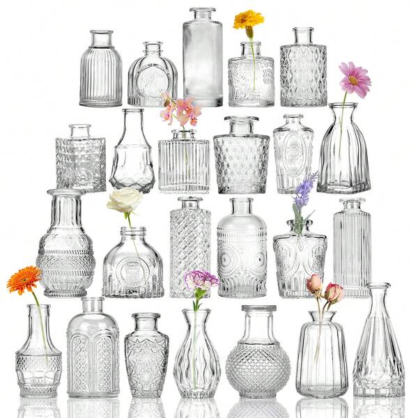 Superlele 14/24/36 Glass Bud Vase Set, Small Vases For Flowers, Bud Vases For Centerpieces Flower Vases In Bulk For Rustic Wedding Decorations Vintage Look Home Table Decor, Buy More Save More! Wholesale Pricing For Florists, Small Businesses & Bulk Orders"