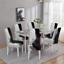 1/4/6pcs Black And White Patchwork Texture Chair Cover Set, Suitable For Indoor Home/Restaurant/Hotel Modern Daily Decoration. Elastic Tablecloth Suitable For Square Tables, Chair Covers Can Be Washed - YT-069 - View 4