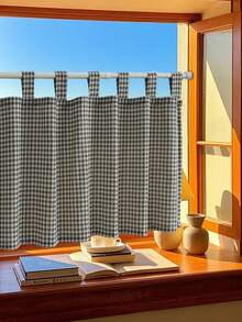 1 pieza Cortina de café con patrón de cuadros y ojal para varilla, cortina de café para decoración de ventanas pequeñas y habitación del hogar - Multicolor - Ver 6