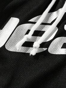 男士网眼透气字母印花沙滩短裤，Emo，2000 年代风格 - 黑色 - 查看 5