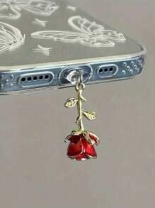 1 pezzo Tappo antipolvere con fiore di rosa 3D multicolore, accessorio pendente in metallo lega di stile retrò romantico di alta moda Y2K, ornamento trasparente in silicone per telefono, auricolare, tablet, Kindle, regalo ideale per San Valentino, per coppie e migliori amici, impermeabile e anti-polvere per porta di ricarica, compatibile con Lightning/Type-C, protegge saldamente la porta di ricarica