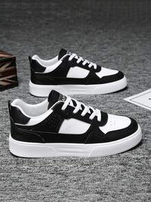 Men's Minimalist White Lace-Up Skate Shoes, Fashion Versatile Daily Commute Walking Casual Sports Sneakers For Couples Summer - màu đen - Xem 2