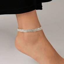 1 Fashionable And Personalized Asymmetrical Rhinestone Studded Ankle Chain - Silver - View 5