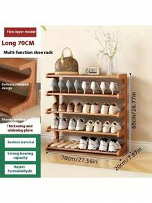 1 Pieza Estantería de zapatos de bambú de 6 niveles y 70cm de ancho - Multipisos, cajas de almacenamiento independientes, acabado de grano de madera, material de muebles, adecuado para dormitorio y entrada, fácil montaje, color marrón - Multicolor - Ver 3