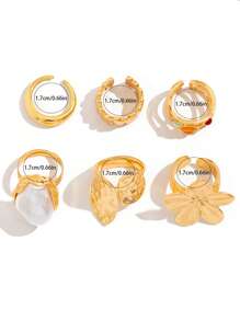 6 Stücke vintage elegant modische antike Geld-Stil französisch Barock Künstliche Perle Blumen Metall Lava Hohlkanal Eingelegt bunte Edelstein Ring Set, vielseitige hochwertige Stapel Party Hochzeit Dates Geschenk für Frauen Strand Urlaub Sommer