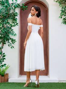 Women's Bridal Shower Dress Chiffon Drop Shoulder Slit Sexy Backless Evening Dress